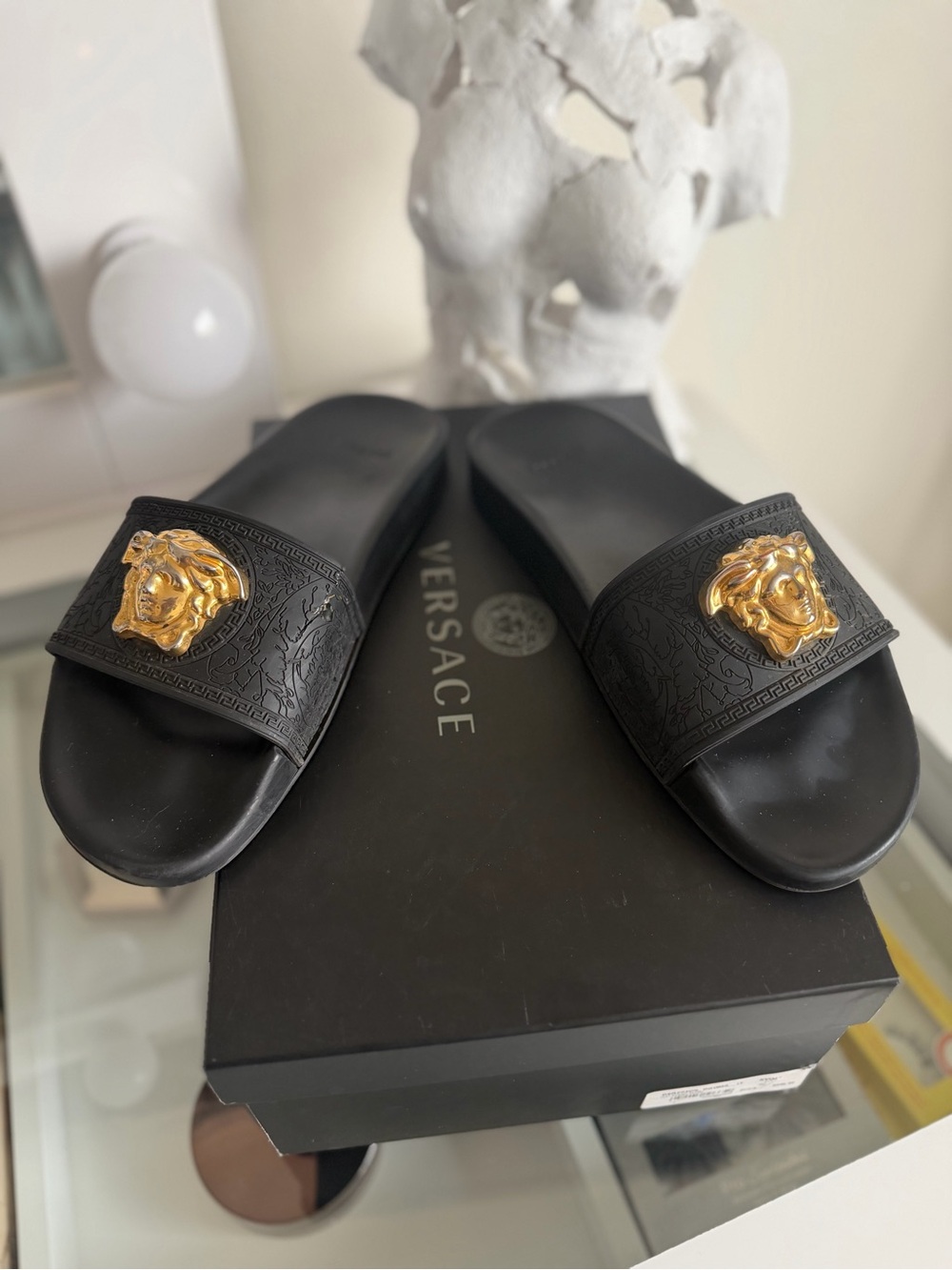 VERSACE Black Slides with Gold Medusa Emblem - Picture 5 of 9